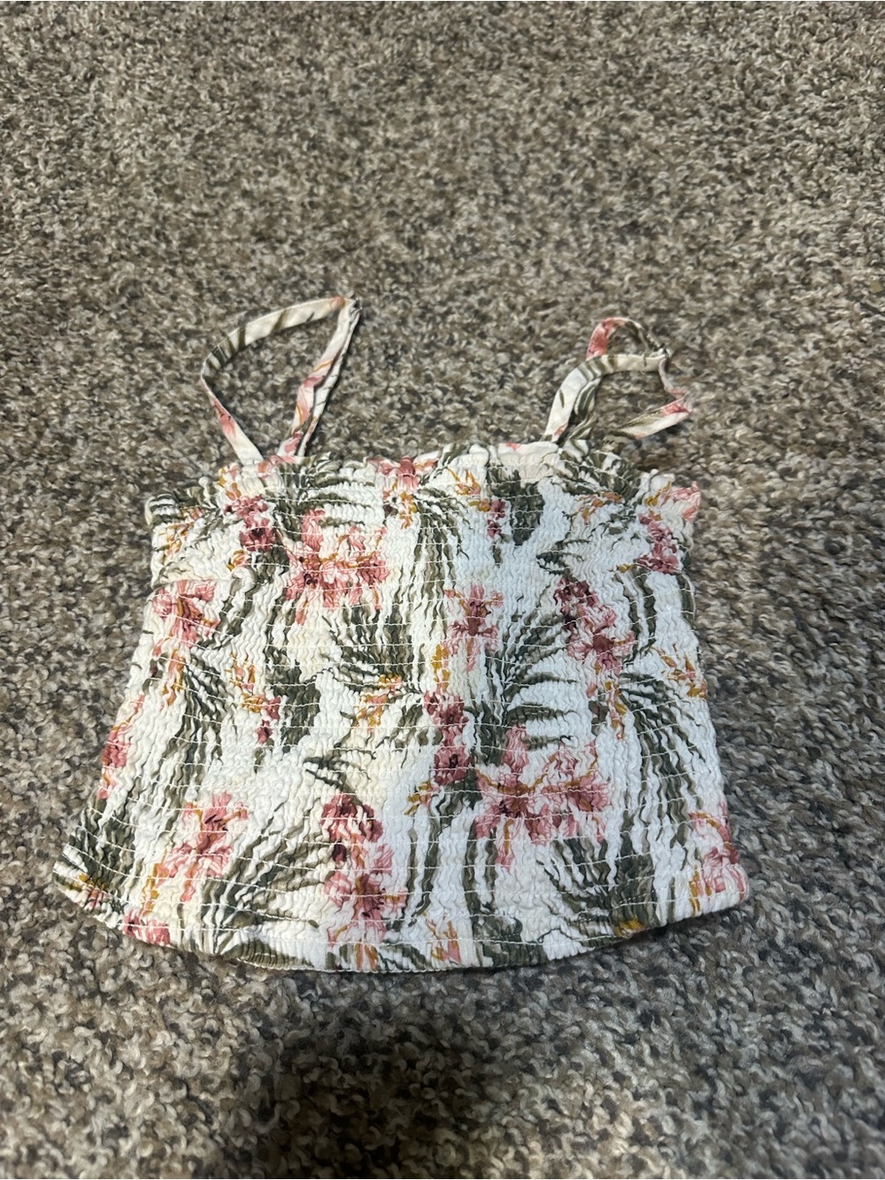 Abercrombie & Fitch Floral Smocked Cami in Pink and Green on Cream